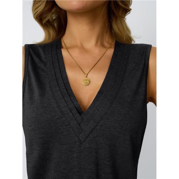 V Neck Tank Tops Womens Casual Sleeveless Flowy Vacation Summer Shirts - Picture 5 of 6